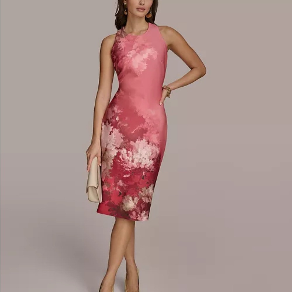 Donna Karan New York Floral-Print Midi Sheath Dress – Size 2
